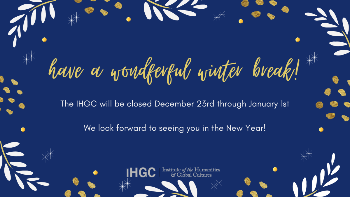 Winter greeting with IHGC office closure dates of December 23rd through January 1